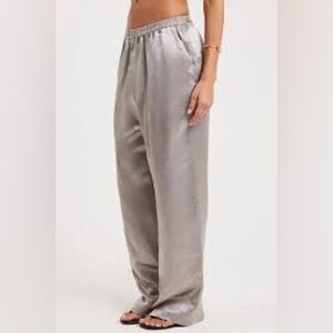 La SENZA Wide-Leg Satin silk Lounge Pants in Taupe